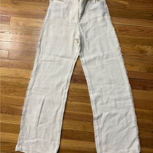 White Frayed Hem Wide-Leg Pants